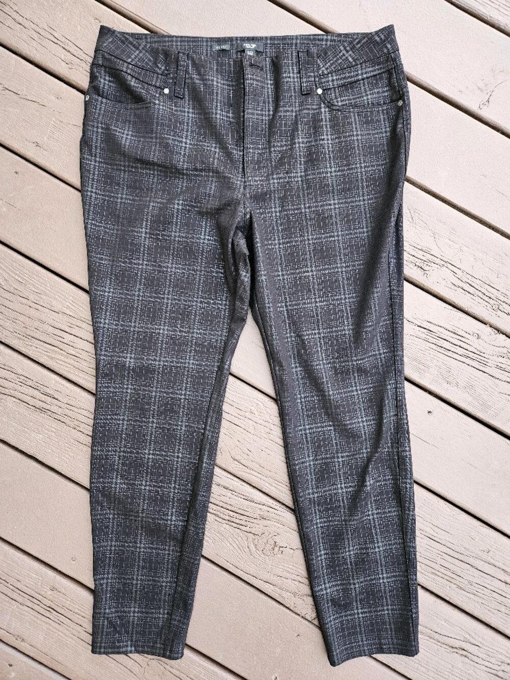 Simply Vera Vera Wang Skinny Ponte Dress Pants Gray Glen Check Plaid Size XXL